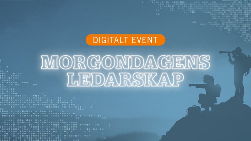 Blå bakgrund och text: Morgondagens ledarskap.