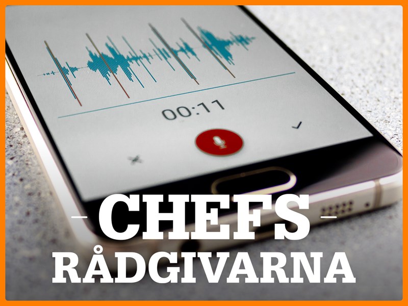 Mobiltelefon i inspelningsläge och text: Chefsrådgivarna.