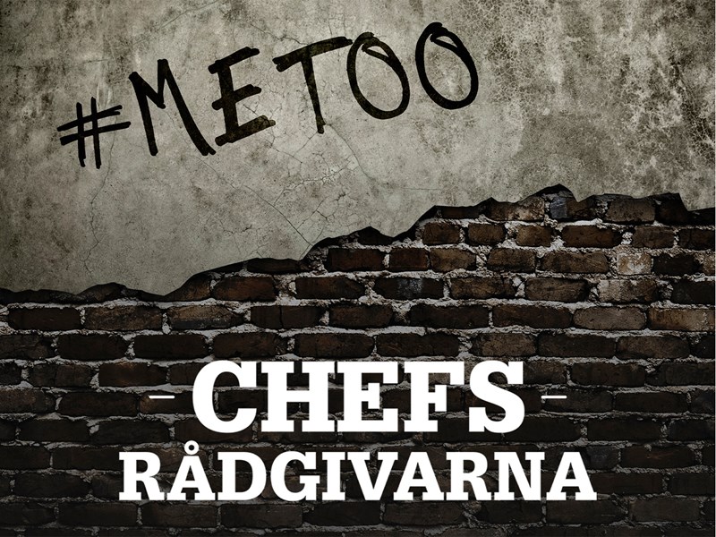 Vägg med klotter #metoo. Text: Chefsrådgivarna.